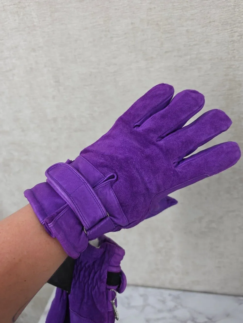 Wilsons Leather Royal Purple Suede Winter Gloves Faux Sherpa Lining